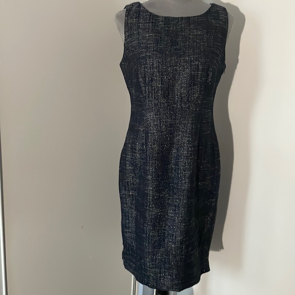 NWT. Calvin Klein Indigo Dress with Silver Thread. Size 8.